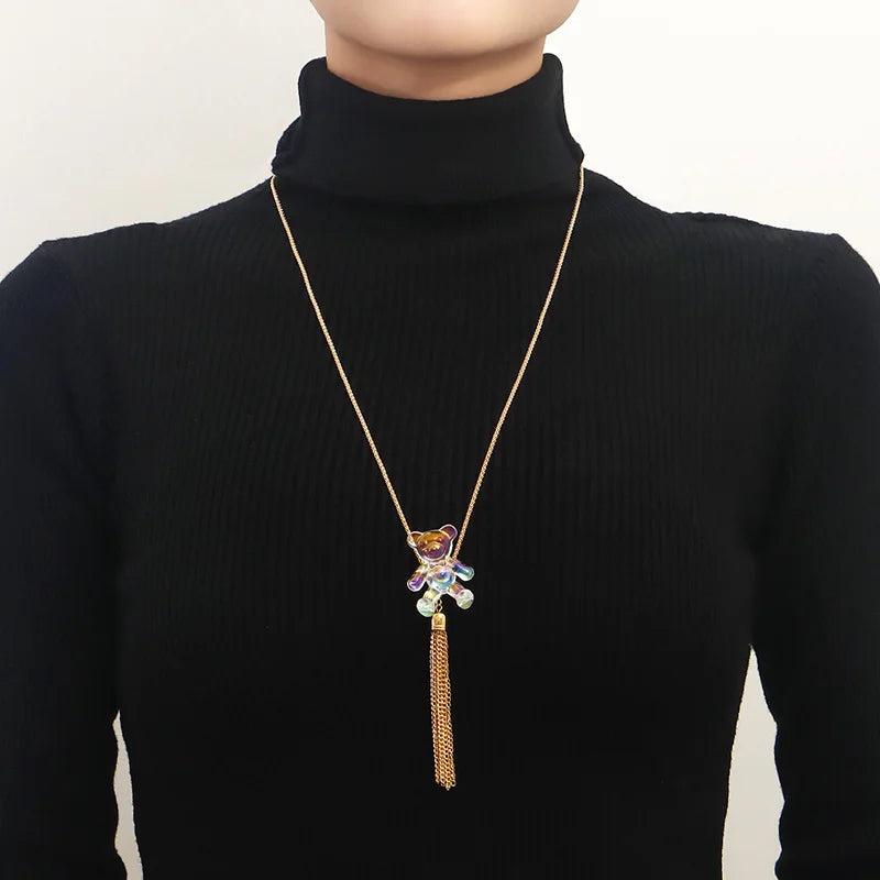 New Vintage Butterfly Pearl Tassel Clavicle Chain for Women Simple Crystal Flower Pendant Long Necklace Evil Eye Sweater Chain