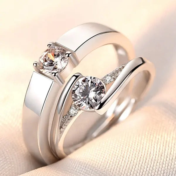 2022 Romantic Couple Wedding Ring For Woman Men 2Pcs Love Heart Zircon Adjustable Rings Fashion Engaged Promise Jewelry Gifts