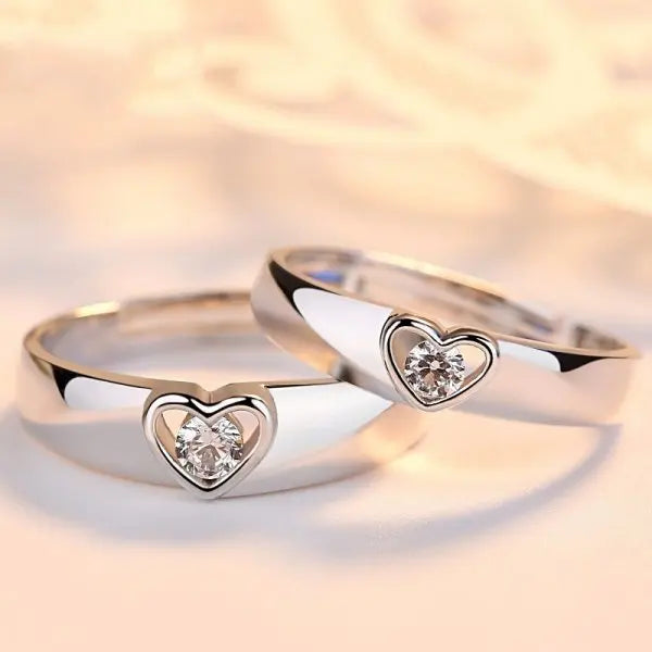 2022 Romantic Couple Wedding Ring For Woman Men 2Pcs Love Heart Zircon Adjustable Rings Fashion Engaged Promise Jewelry Gifts