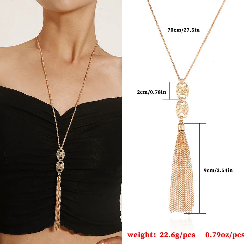 New Vintage Butterfly Pearl Tassel Clavicle Chain for Women Simple Crystal Flower Pendant Long Necklace Evil Eye Sweater Chain