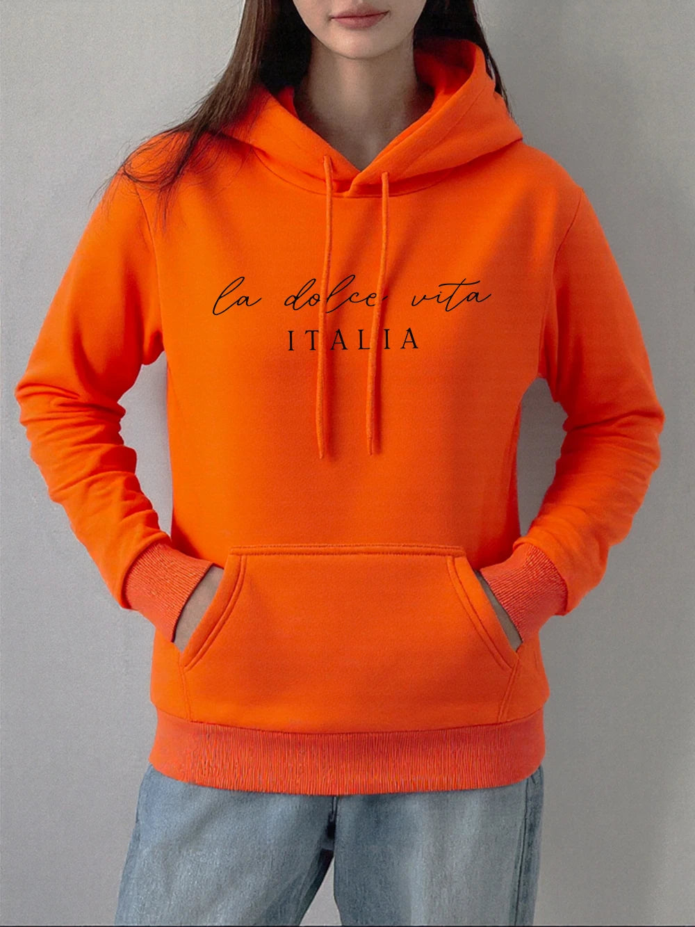 La Dolce Vita Italia Printing Hoodies Womens Basics Sporty Sweatshirts Fleece Warm Soft Pullovers Casual Pocket Womans Clothes