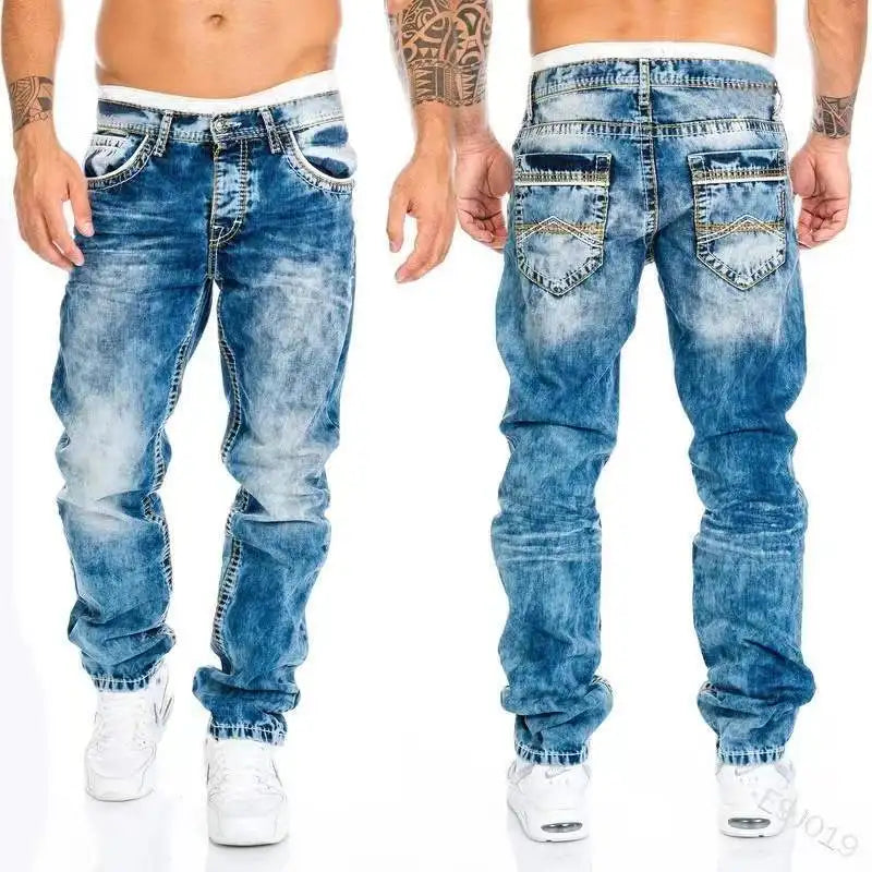 Denim Ripped Jeans Men Patchwork Skinny Wash Pencil Straight Pants Punk Ankle Length Biker Hip Hop Men's Pockets Streetwear