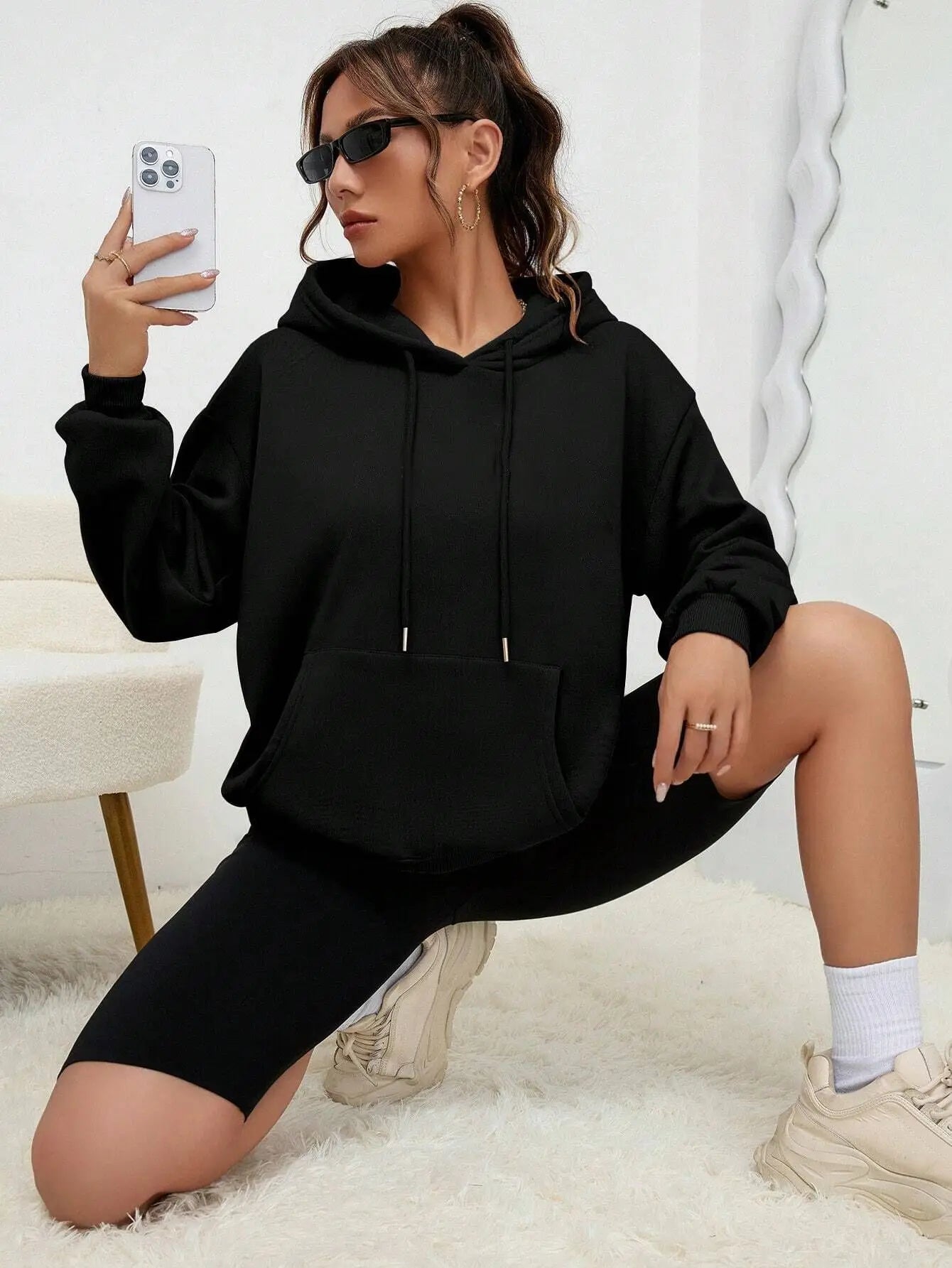Solid Color Hoody For Female Autumn Fashionable Clothing Casual Fleece Pocket Hoodies Multicolor Unisex Women Streetwear
