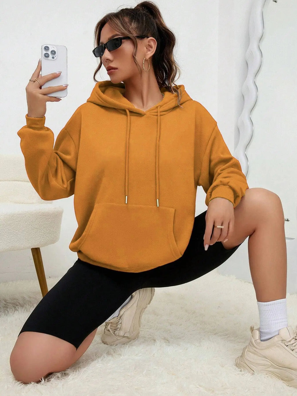Solid Color Hoody For Female Autumn Fashionable Clothing Casual Fleece Pocket Hoodies Multicolor Unisex Women Streetwear
