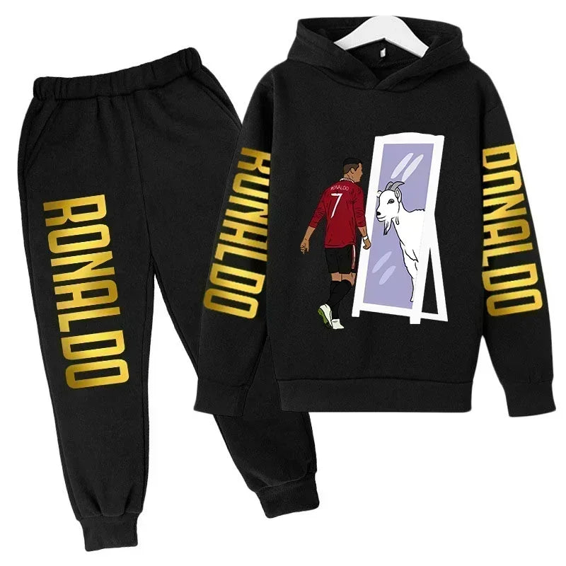 Autumn Fashion Brand Ronaldo Print Children Set Hoodie+Pants Suit 2pcs Set Kid Boy Girl Clothes Casual Football Player Tracksuit