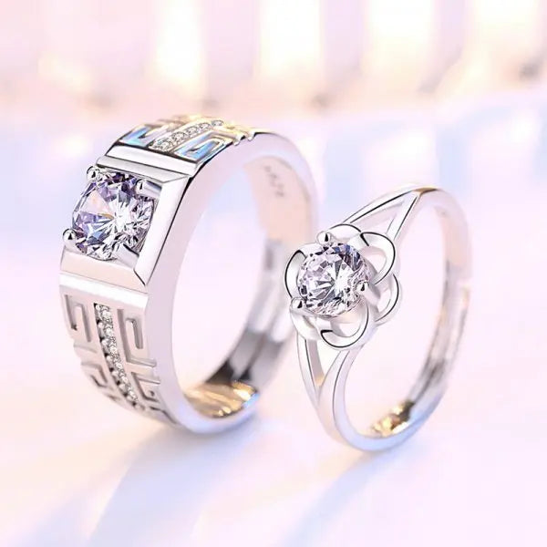 2022 Romantic Couple Wedding Ring For Woman Men 2Pcs Love Heart Zircon Adjustable Rings Fashion Engaged Promise Jewelry Gifts
