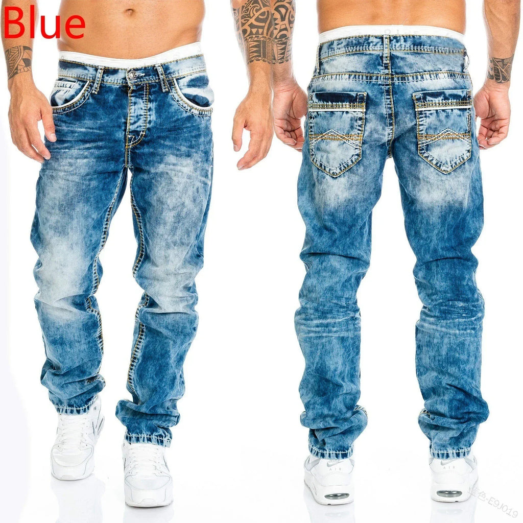 Denim Ripped Jeans Men Patchwork Skinny Wash Pencil Straight Pants Punk Ankle Length Biker Hip Hop Men's Pockets Streetwear