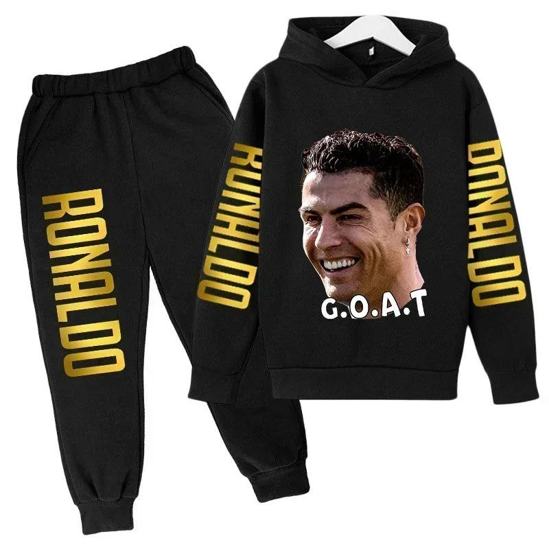 Autumn Fashion Brand Ronaldo Print Children Set Hoodie+Pants Suit 2pcs Set Kid Boy Girl Clothes Casual Football Player Tracksuit