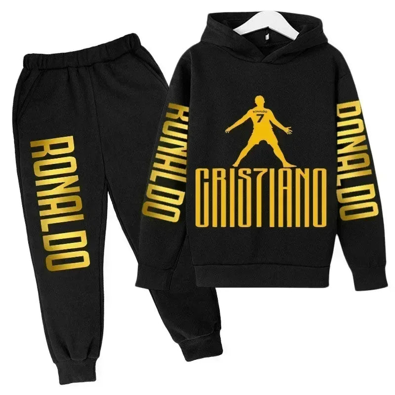 Autumn Fashion Brand Ronaldo Print Children Set Hoodie+Pants Suit 2pcs Set Kid Boy Girl Clothes Casual Football Player Tracksuit