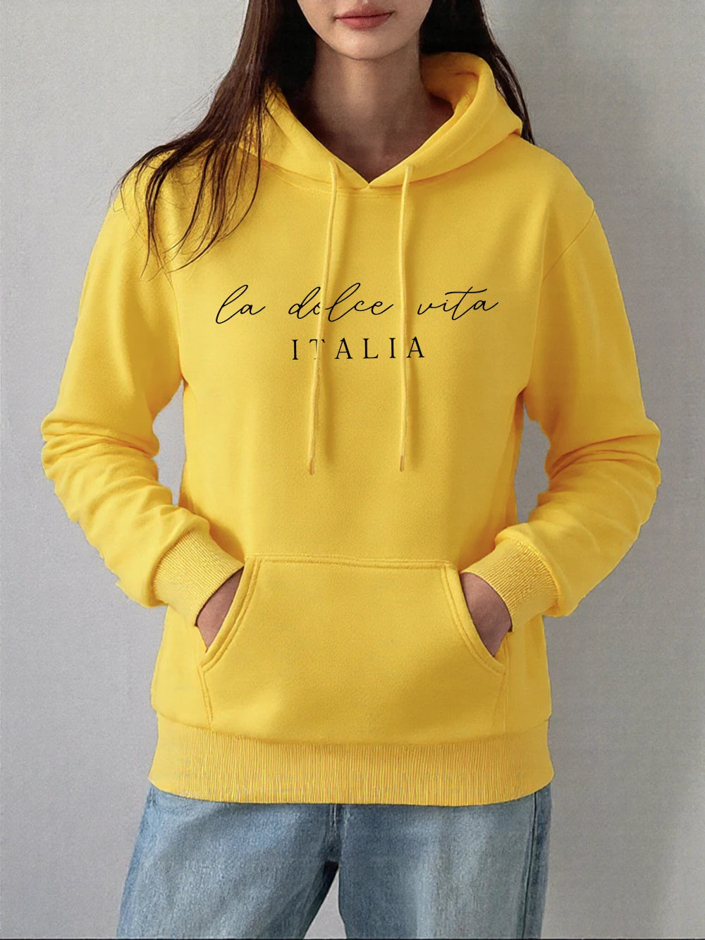 La Dolce Vita Italia Printing Hoodies Womens Basics Sporty Sweatshirts Fleece Warm Soft Pullovers Casual Pocket Womans Clothes