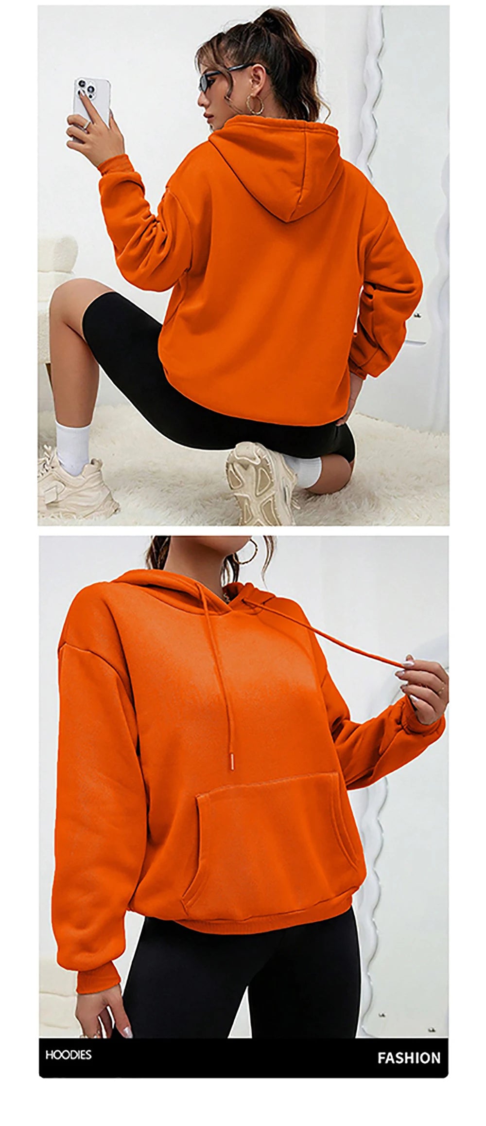 Solid Color Hoody For Female Autumn Fashionable Clothing Casual Fleece Pocket Hoodies Multicolor Unisex Women Streetwear