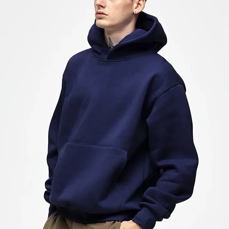 Heavy Weight Fashion Men's Hoodies New Autumn Winter Casual Thick Cotton Men's Top Solid Color Hoodies Sweatshirt Male