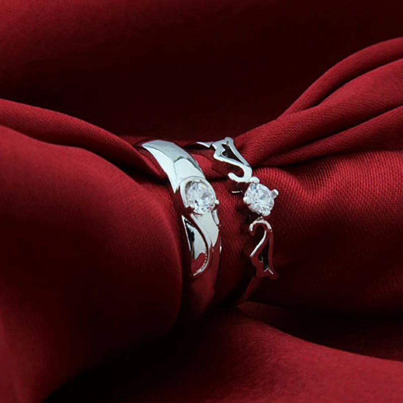 2022 Romantic Couple Wedding Ring For Woman Men 2Pcs Love Heart Zircon Adjustable Rings Fashion Engaged Promise Jewelry Gifts