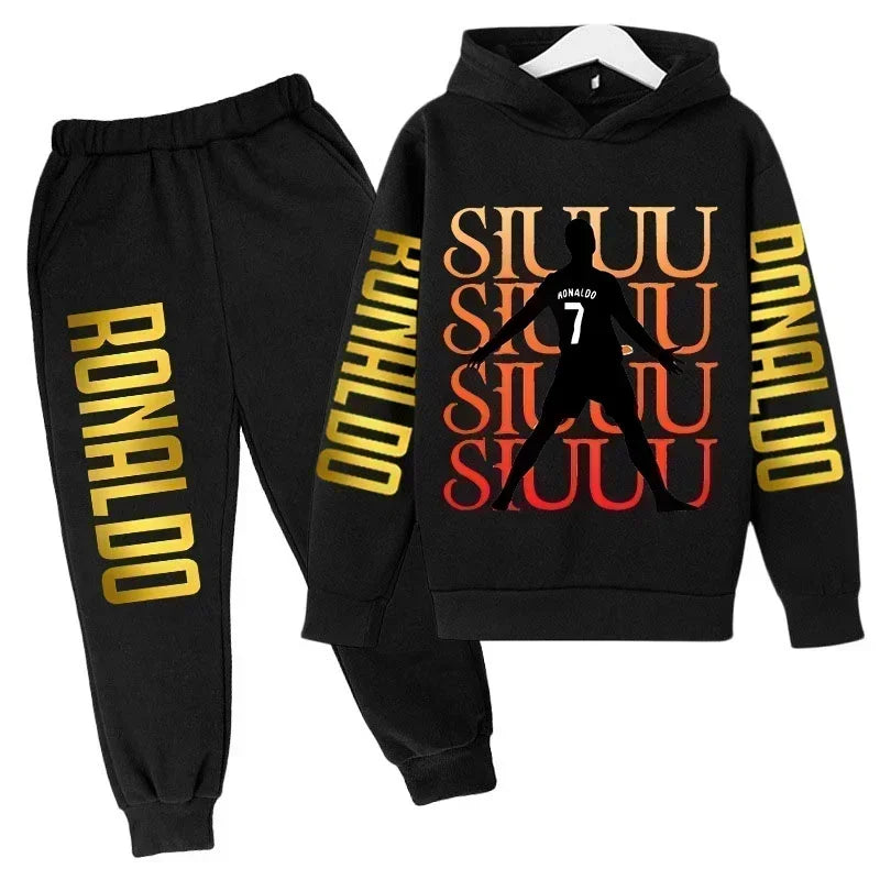 Autumn Fashion Brand Ronaldo Print Children Set Hoodie+Pants Suit 2pcs Set Kid Boy Girl Clothes Casual Football Player Tracksuit