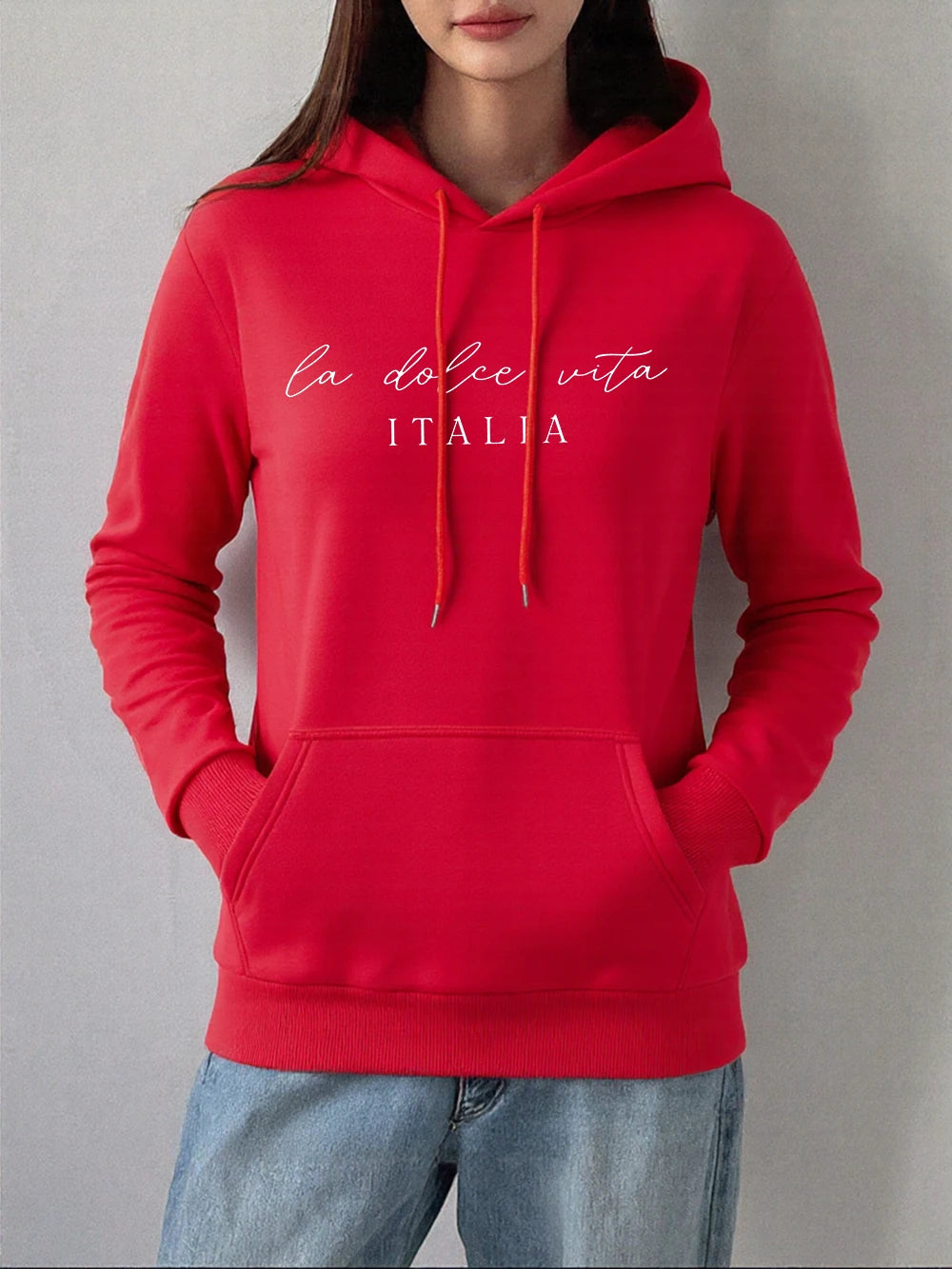 La Dolce Vita Italia Printing Hoodies Womens Basics Sporty Sweatshirts Fleece Warm Soft Pullovers Casual Pocket Womans Clothes