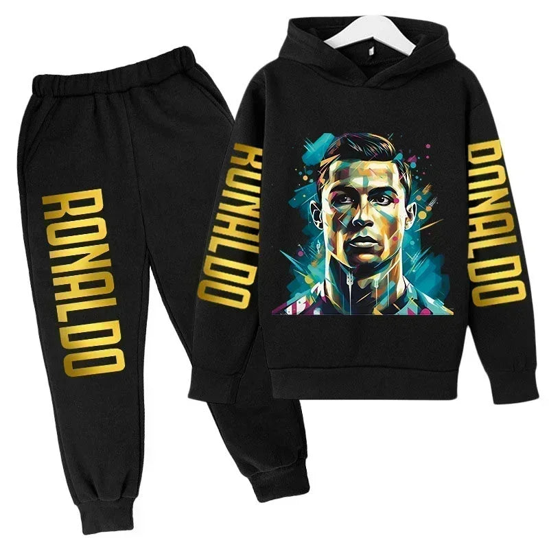 Autumn Fashion Brand Ronaldo Print Children Set Hoodie+Pants Suit 2pcs Set Kid Boy Girl Clothes Casual Football Player Tracksuit