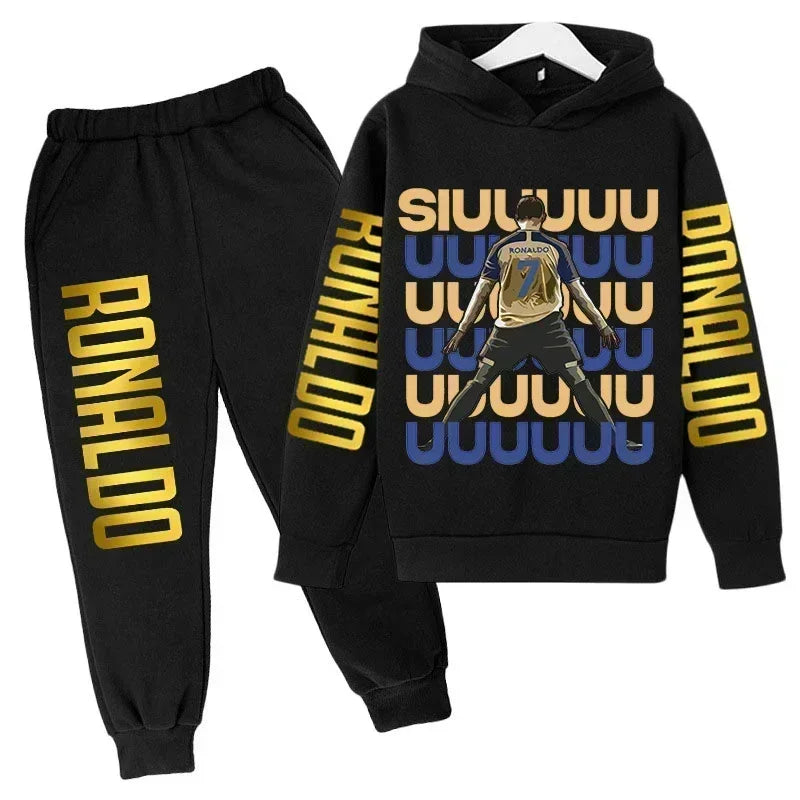 Autumn Fashion Brand Ronaldo Print Children Set Hoodie+Pants Suit 2pcs Set Kid Boy Girl Clothes Casual Football Player Tracksuit