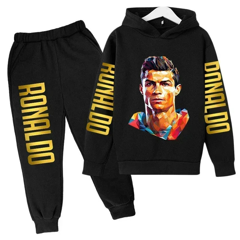 Autumn Fashion Brand Ronaldo Print Children Set Hoodie+Pants Suit 2pcs Set Kid Boy Girl Clothes Casual Football Player Tracksuit