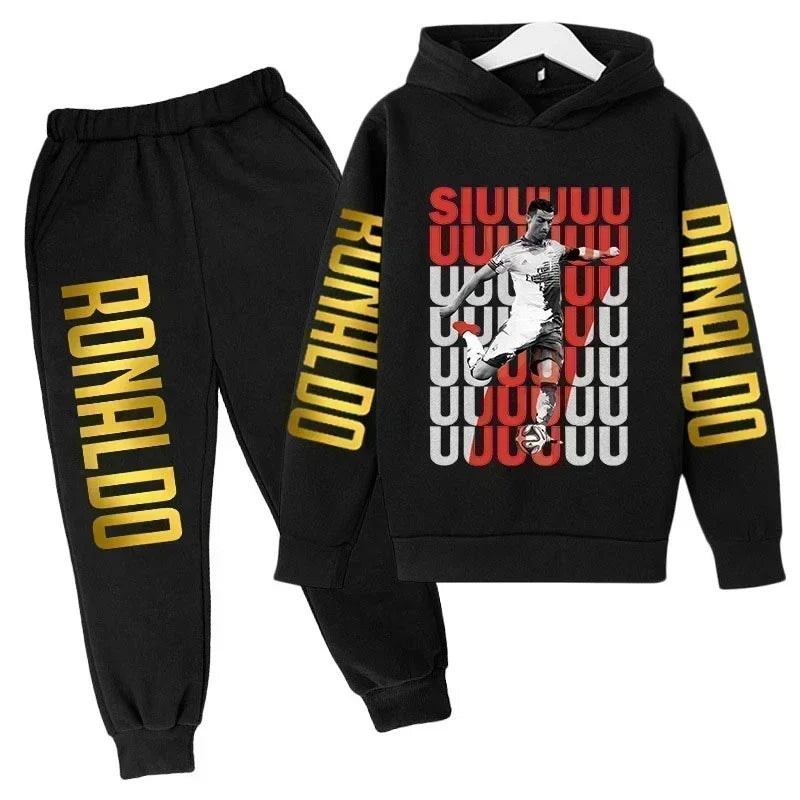 Autumn Fashion Brand Ronaldo Print Children Set Hoodie+Pants Suit 2pcs Set Kid Boy Girl Clothes Casual Football Player Tracksuit