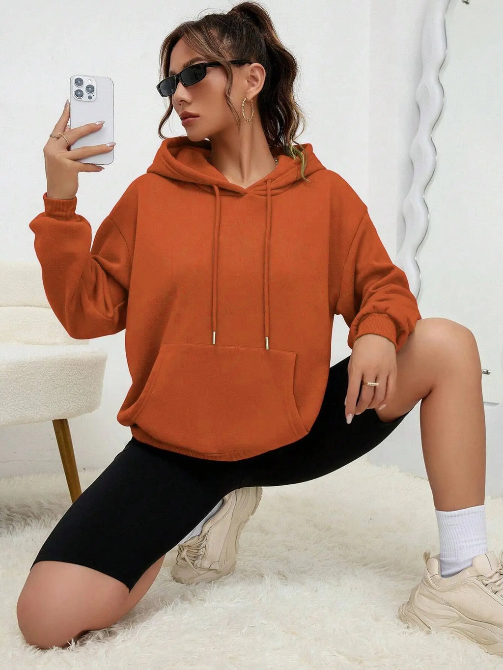 Solid Color Hoody For Female Autumn Fashionable Clothing Casual Fleece Pocket Hoodies Multicolor Unisex Women Streetwear