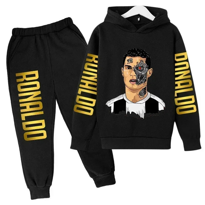 Autumn Fashion Brand Ronaldo Print Children Set Hoodie+Pants Suit 2pcs Set Kid Boy Girl Clothes Casual Football Player Tracksuit