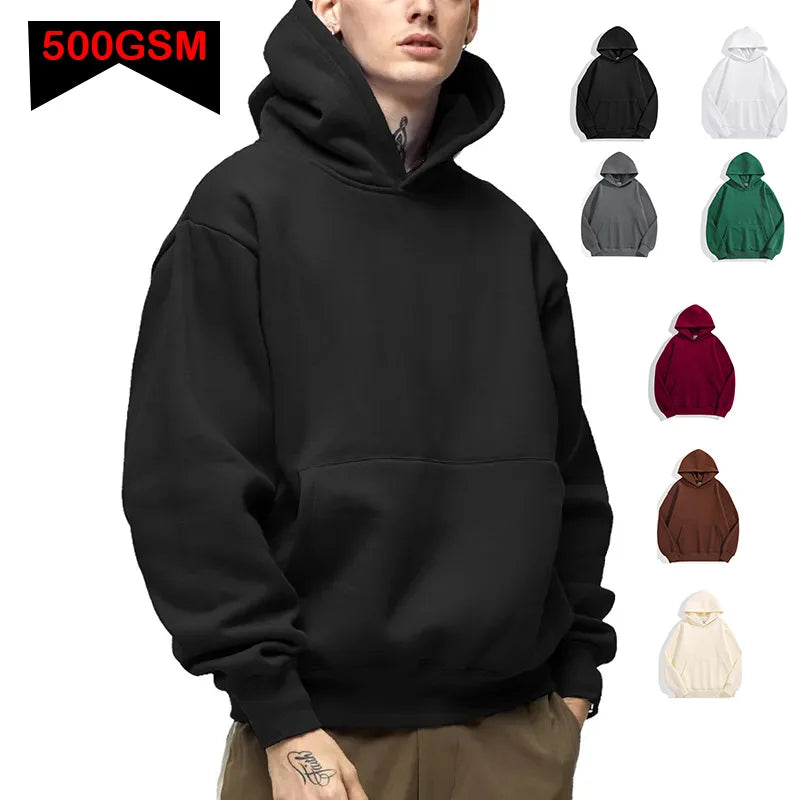 Heavy Weight Fashion Men's Hoodies New Autumn Winter Casual Thick Cotton Men's Top Solid Color Hoodies Sweatshirt Male
