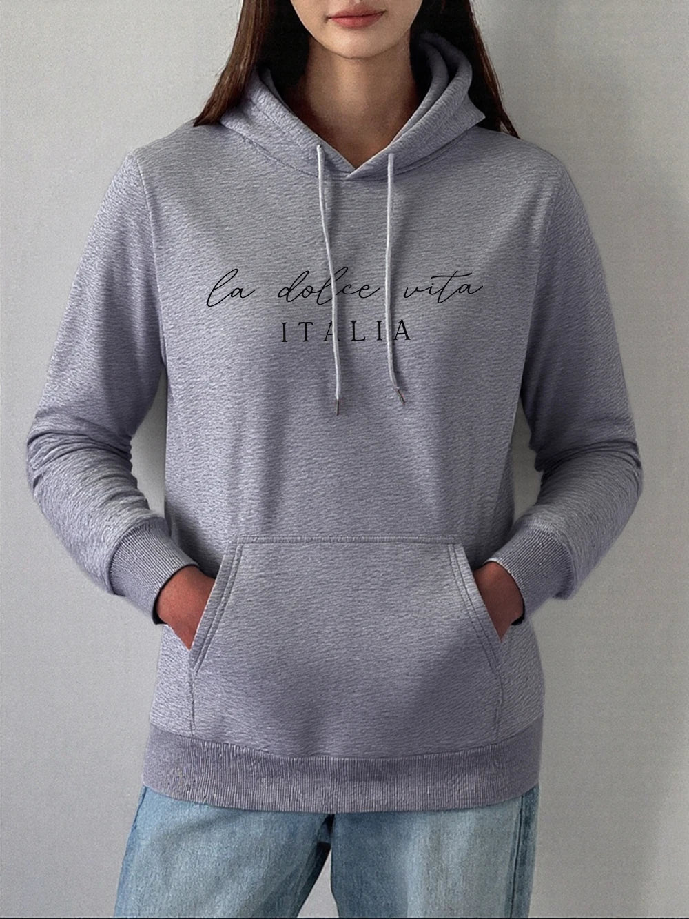La Dolce Vita Italia Printing Hoodies Womens Basics Sporty Sweatshirts Fleece Warm Soft Pullovers Casual Pocket Womans Clothes