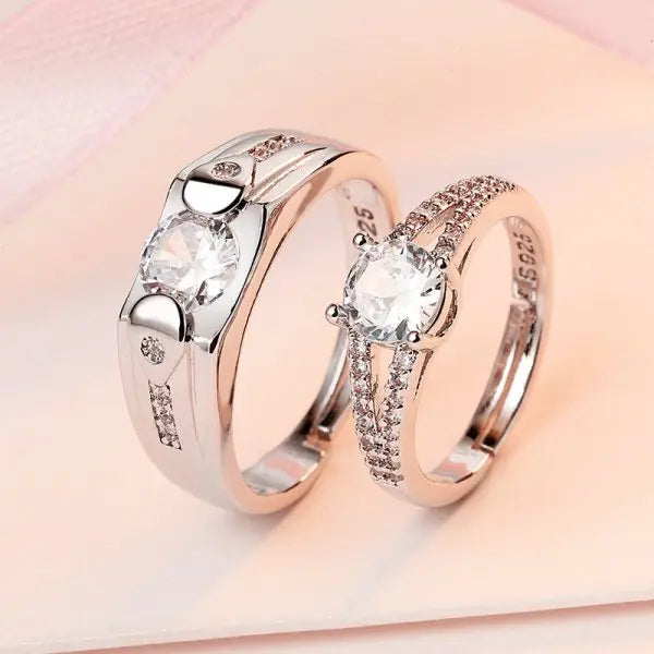 2022 Romantic Couple Wedding Ring For Woman Men 2Pcs Love Heart Zircon Adjustable Rings Fashion Engaged Promise Jewelry Gifts