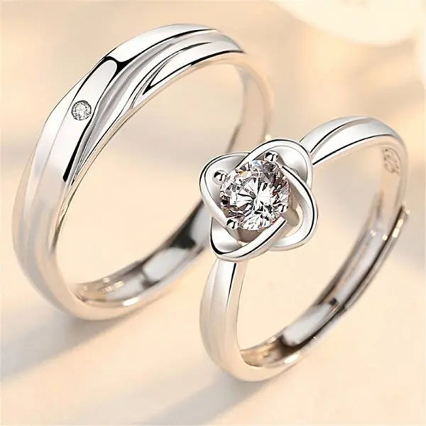 2022 Romantic Couple Wedding Ring For Woman Men 2Pcs Love Heart Zircon Adjustable Rings Fashion Engaged Promise Jewelry Gifts