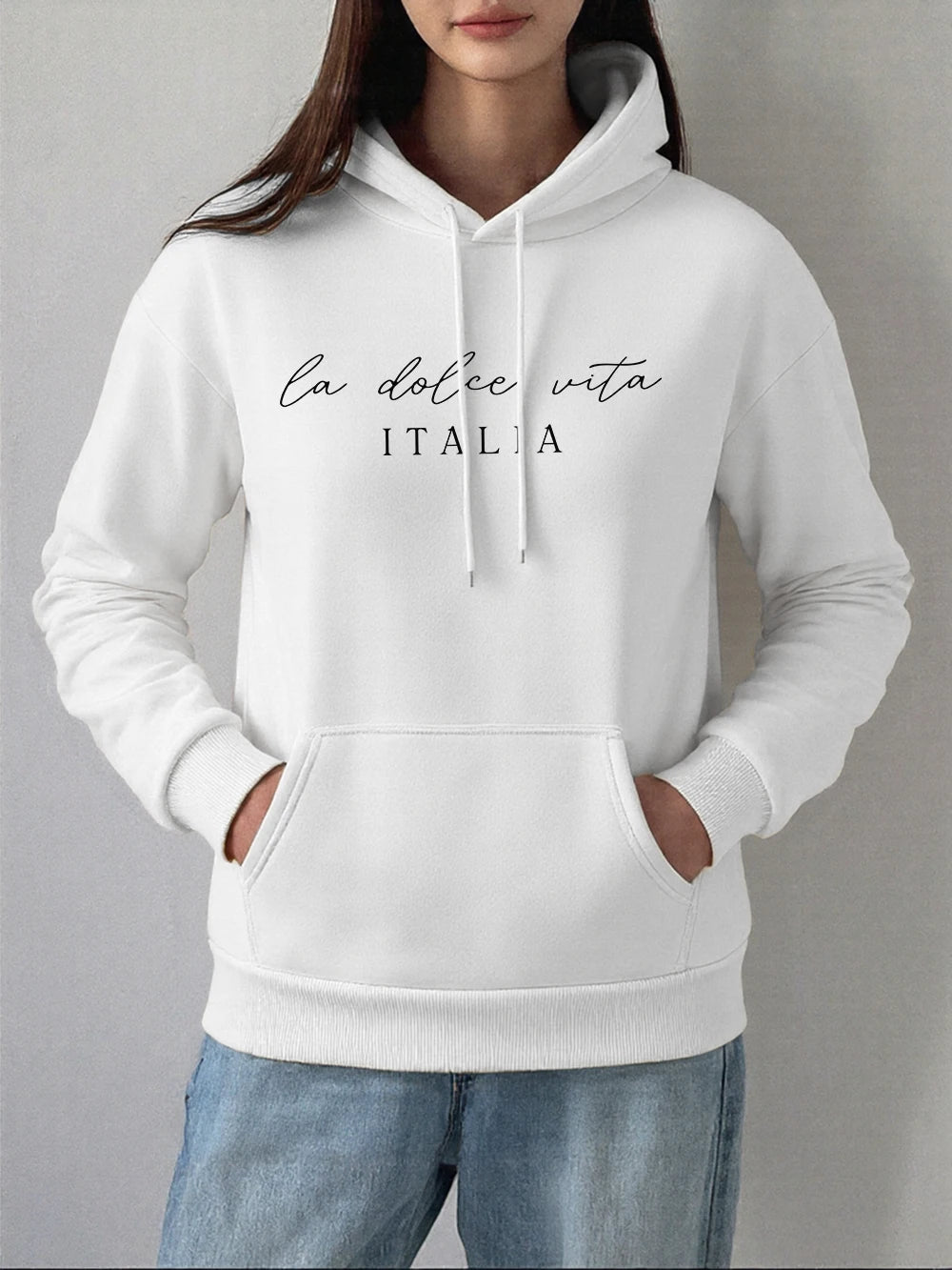 La Dolce Vita Italia Printing Hoodies Womens Basics Sporty Sweatshirts Fleece Warm Soft Pullovers Casual Pocket Womans Clothes