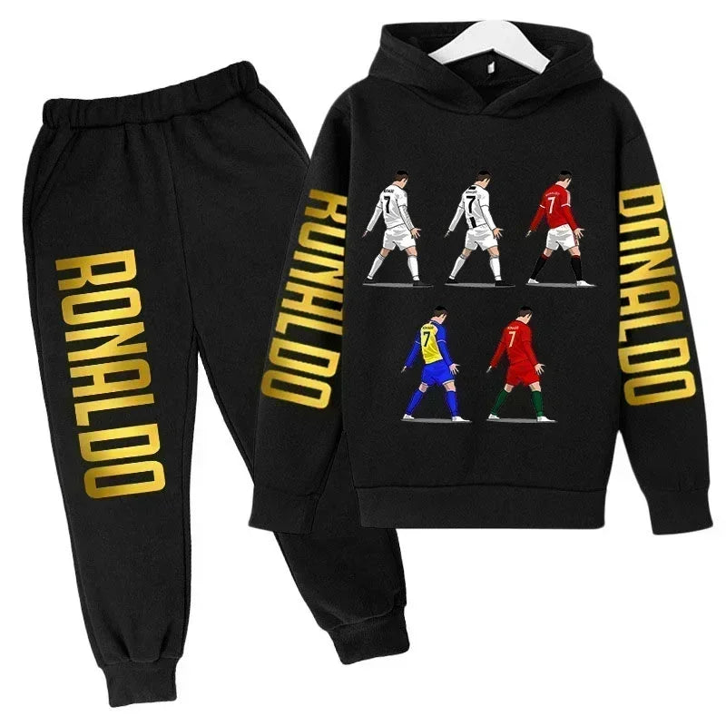 Autumn Fashion Brand Ronaldo Print Children Set Hoodie+Pants Suit 2pcs Set Kid Boy Girl Clothes Casual Football Player Tracksuit
