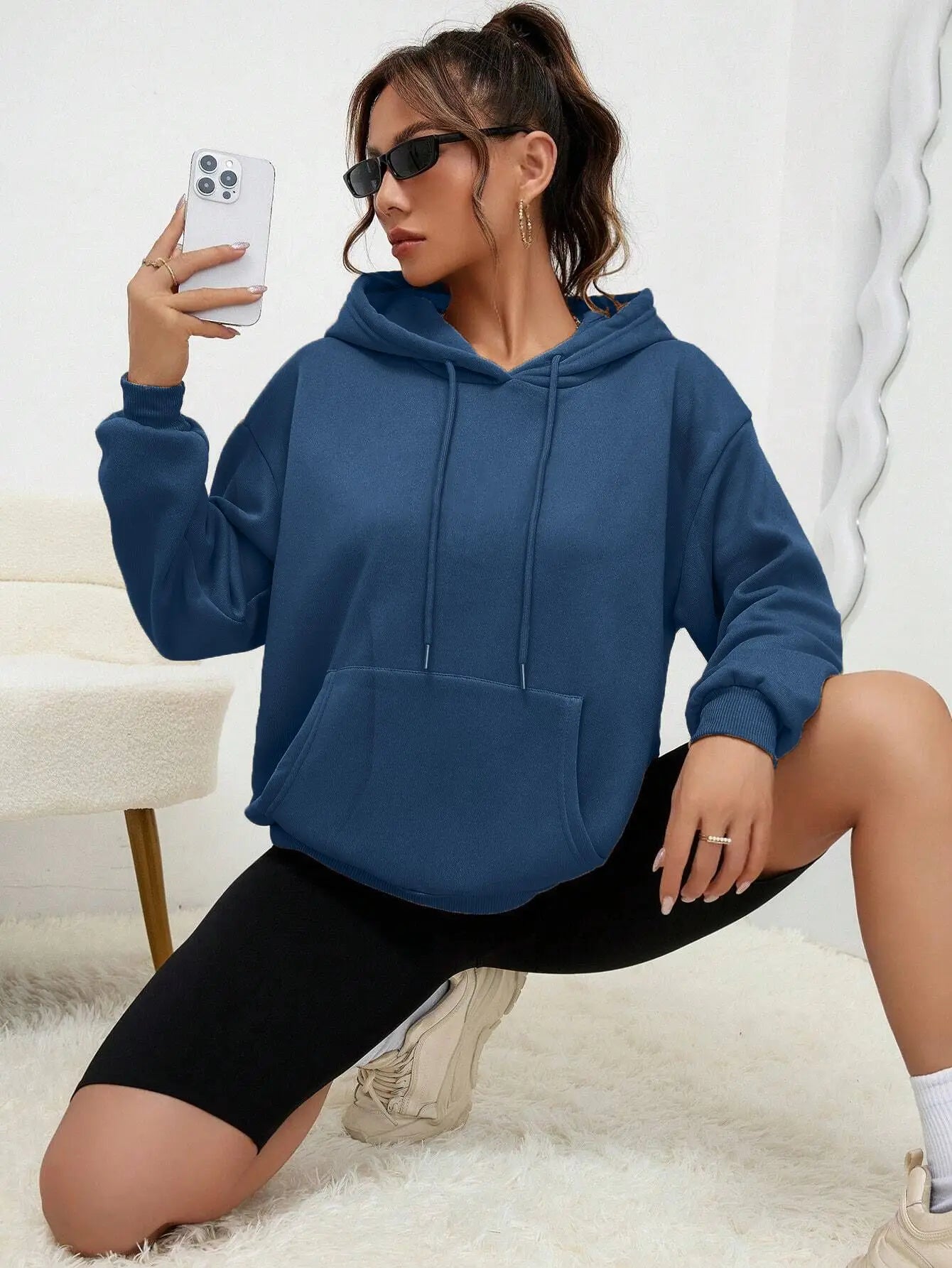 Solid Color Hoody For Female Autumn Fashionable Clothing Casual Fleece Pocket Hoodies Multicolor Unisex Women Streetwear
