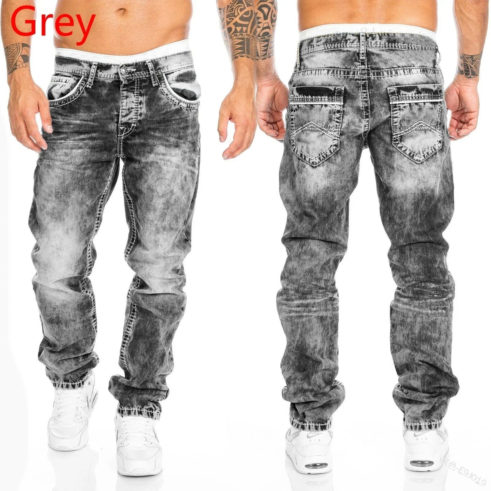 Denim Ripped Jeans Men Patchwork Skinny Wash Pencil Straight Pants Punk Ankle Length Biker Hip Hop Men's Pockets Streetwear