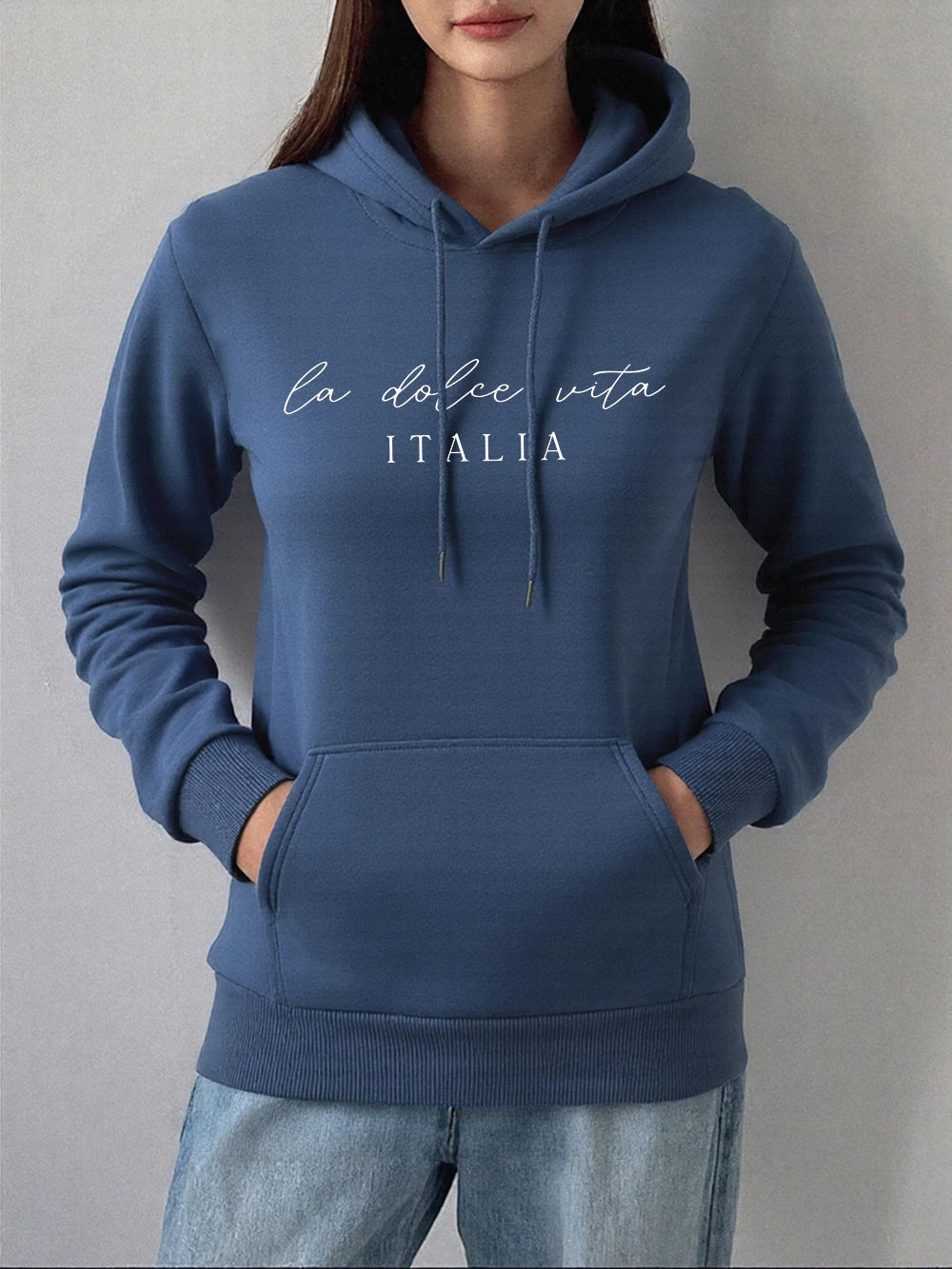 La Dolce Vita Italia Printing Hoodies Womens Basics Sporty Sweatshirts Fleece Warm Soft Pullovers Casual Pocket Womans Clothes