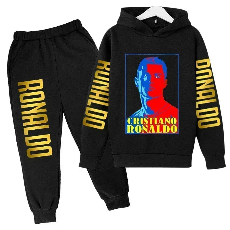 Autumn Fashion Brand Ronaldo Print Children Set Hoodie+Pants Suit 2pcs Set Kid Boy Girl Clothes Casual Football Player Tracksuit