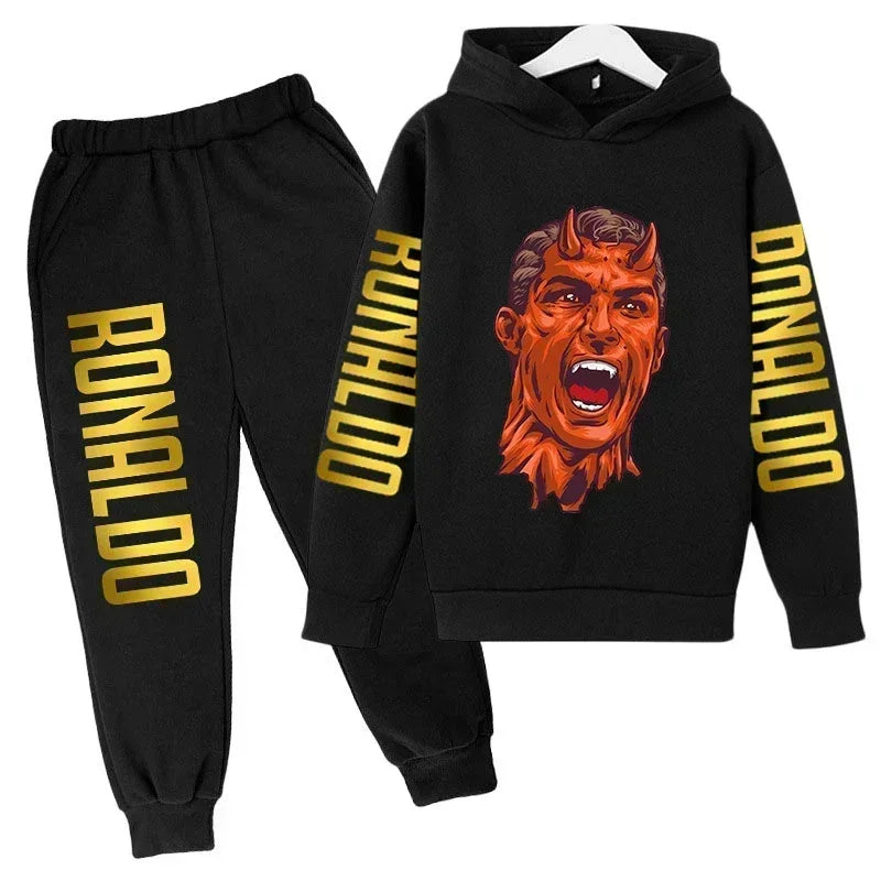 Autumn Fashion Brand Ronaldo Print Children Set Hoodie+Pants Suit 2pcs Set Kid Boy Girl Clothes Casual Football Player Tracksuit