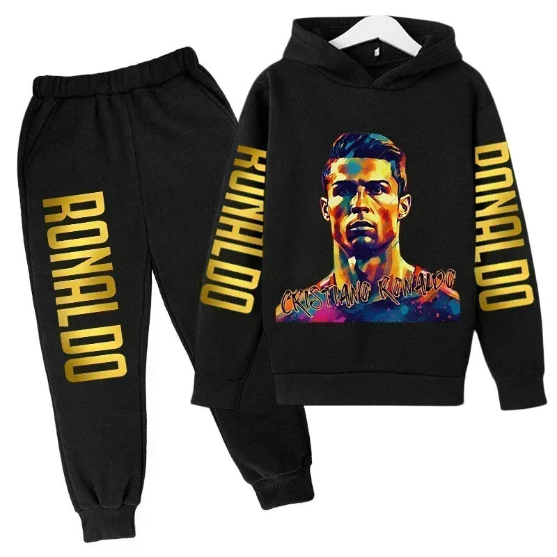Autumn Fashion Brand Ronaldo Print Children Set Hoodie+Pants Suit 2pcs Set Kid Boy Girl Clothes Casual Football Player Tracksuit