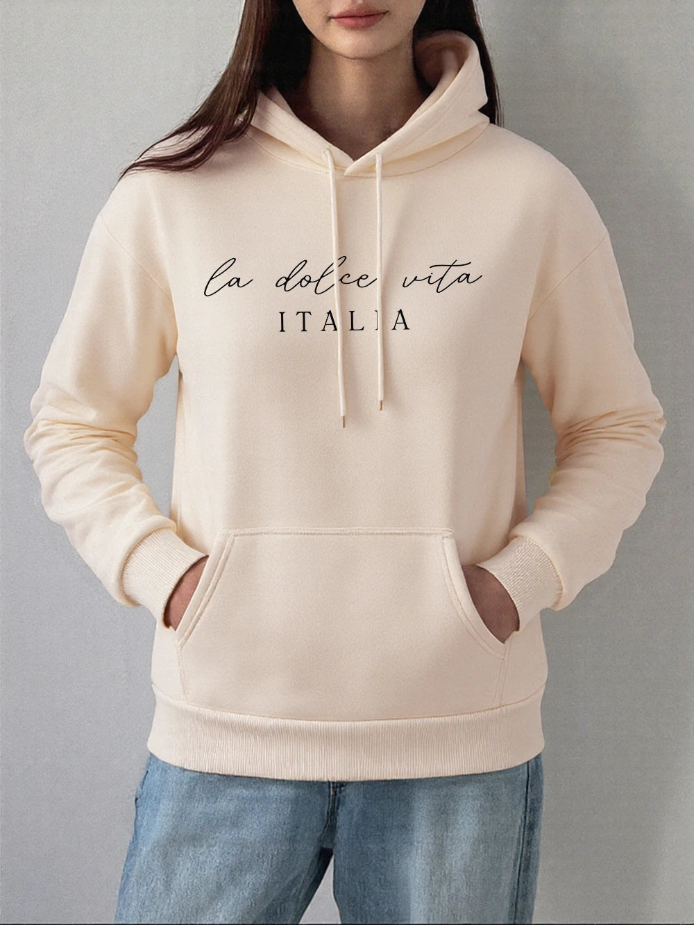 La Dolce Vita Italia Printing Hoodies Womens Basics Sporty Sweatshirts Fleece Warm Soft Pullovers Casual Pocket Womans Clothes