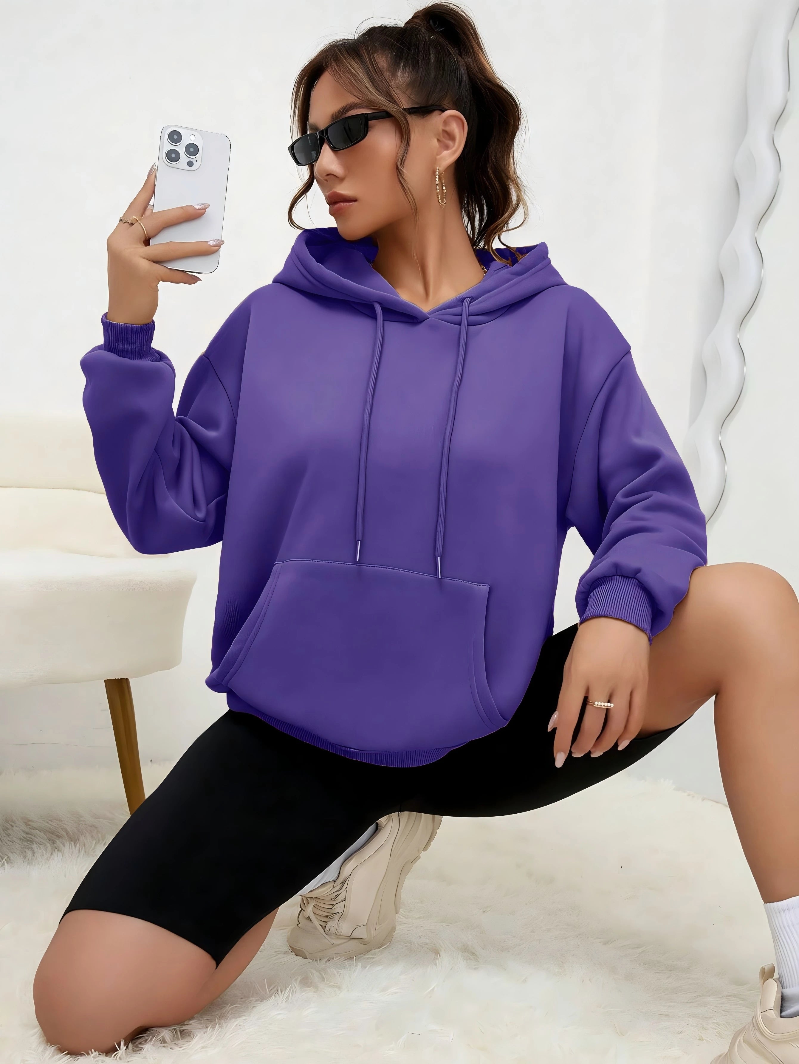 Solid Color Hoody For Female Autumn Fashionable Clothing Casual Fleece Pocket Hoodies Multicolor Unisex Women Streetwear