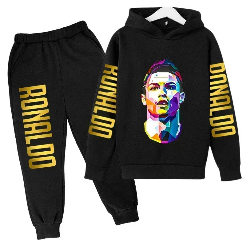 Autumn Fashion Brand Ronaldo Print Children Set Hoodie+Pants Suit 2pcs Set Kid Boy Girl Clothes Casual Football Player Tracksuit