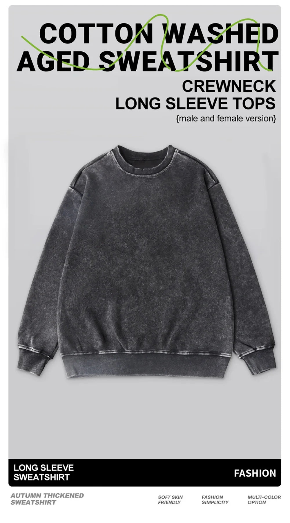 Thick Washed Sweatshirt for Men Women Cotton Loose O-Neck Oversized Clothing Korean Y2k Tops Casual Vintage Long Sleeve Hoody