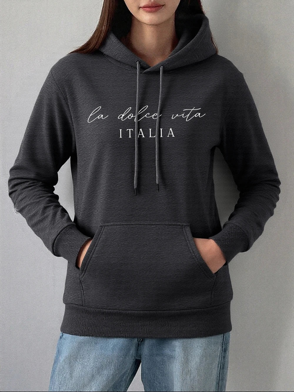 La Dolce Vita Italia Printing Hoodies Womens Basics Sporty Sweatshirts Fleece Warm Soft Pullovers Casual Pocket Womans Clothes