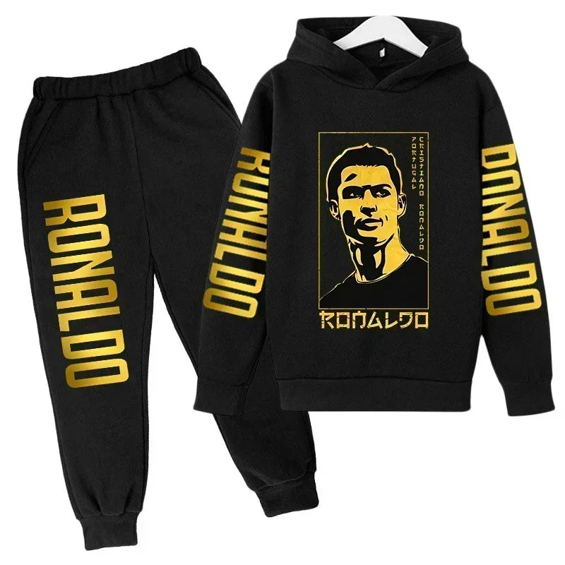 Autumn Fashion Brand Ronaldo Print Children Set Hoodie+Pants Suit 2pcs Set Kid Boy Girl Clothes Casual Football Player Tracksuit