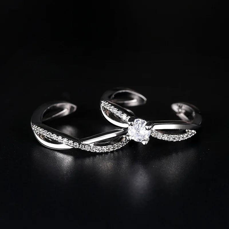 2022 Romantic Couple Wedding Ring For Woman Men 2Pcs Love Heart Zircon Adjustable Rings Fashion Engaged Promise Jewelry Gifts