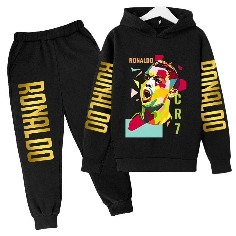 Autumn Fashion Brand Ronaldo Print Children Set Hoodie+Pants Suit 2pcs Set Kid Boy Girl Clothes Casual Football Player Tracksuit