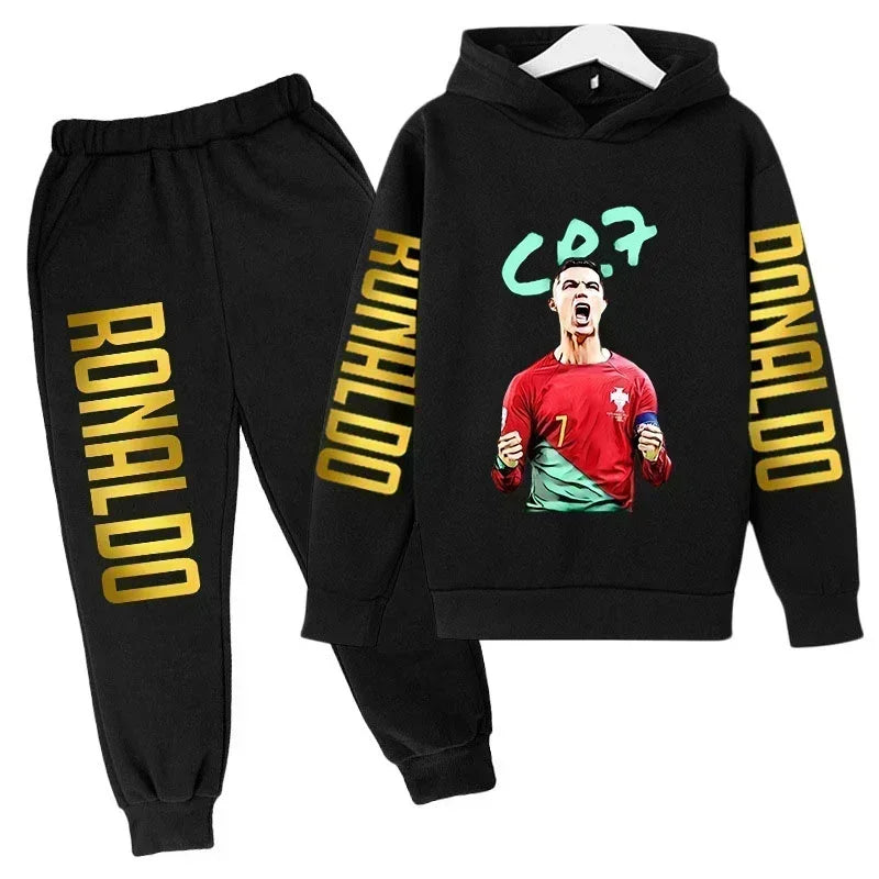 Autumn Fashion Brand Ronaldo Print Children Set Hoodie+Pants Suit 2pcs Set Kid Boy Girl Clothes Casual Football Player Tracksuit