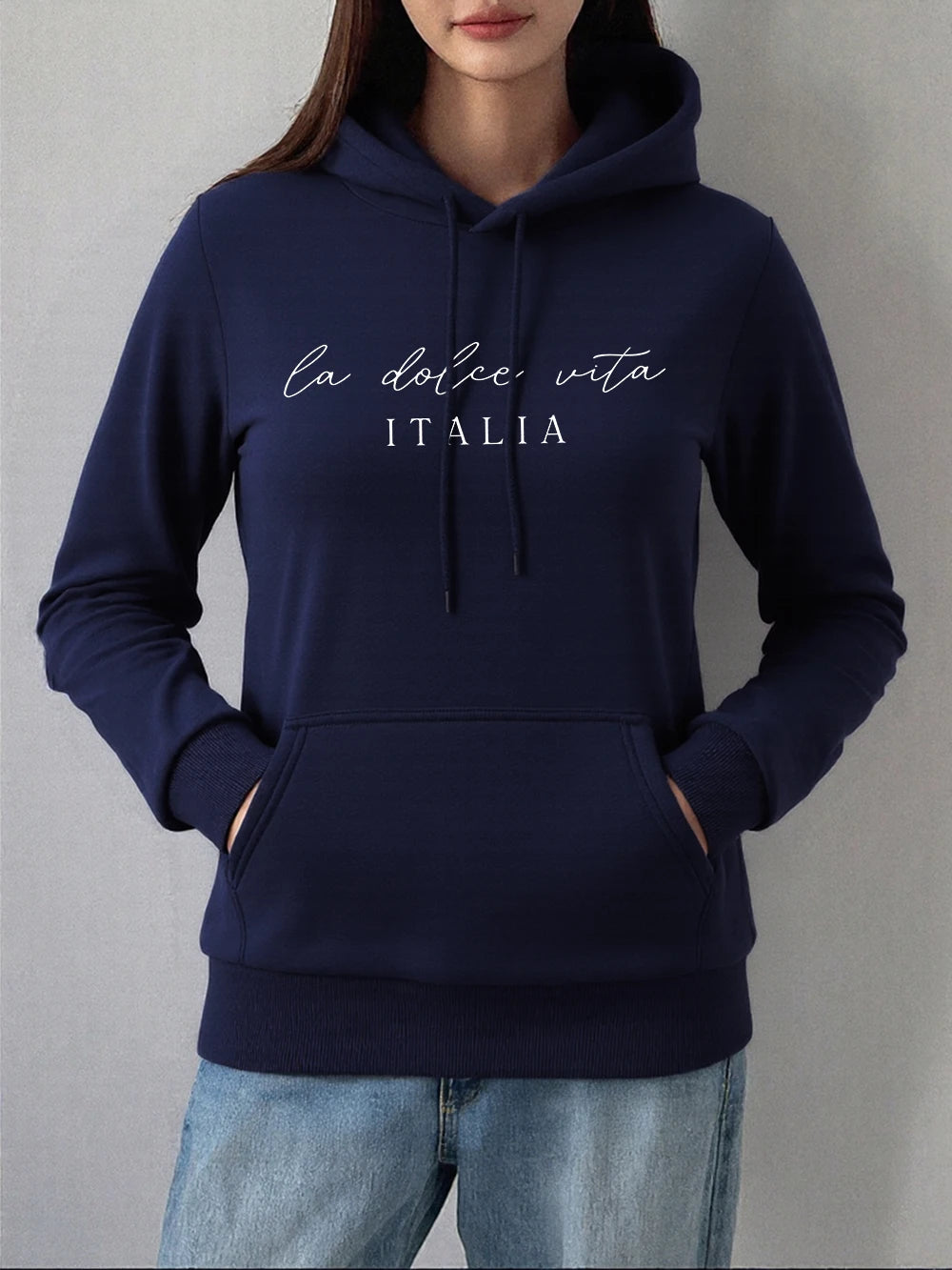 La Dolce Vita Italia Printing Hoodies Womens Basics Sporty Sweatshirts Fleece Warm Soft Pullovers Casual Pocket Womans Clothes