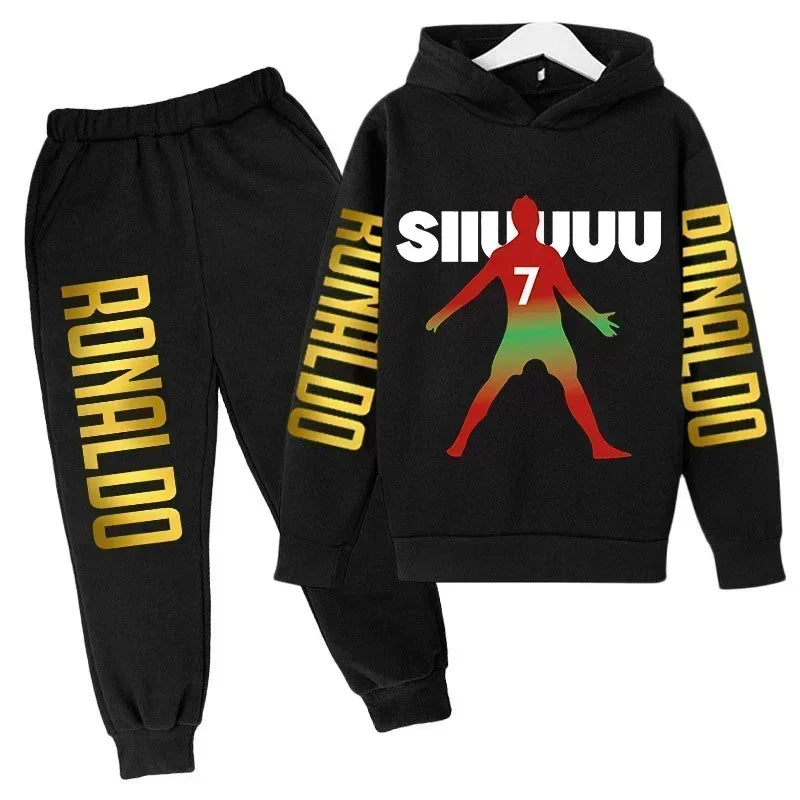 Autumn Fashion Brand Ronaldo Print Children Set Hoodie+Pants Suit 2pcs Set Kid Boy Girl Clothes Casual Football Player Tracksuit