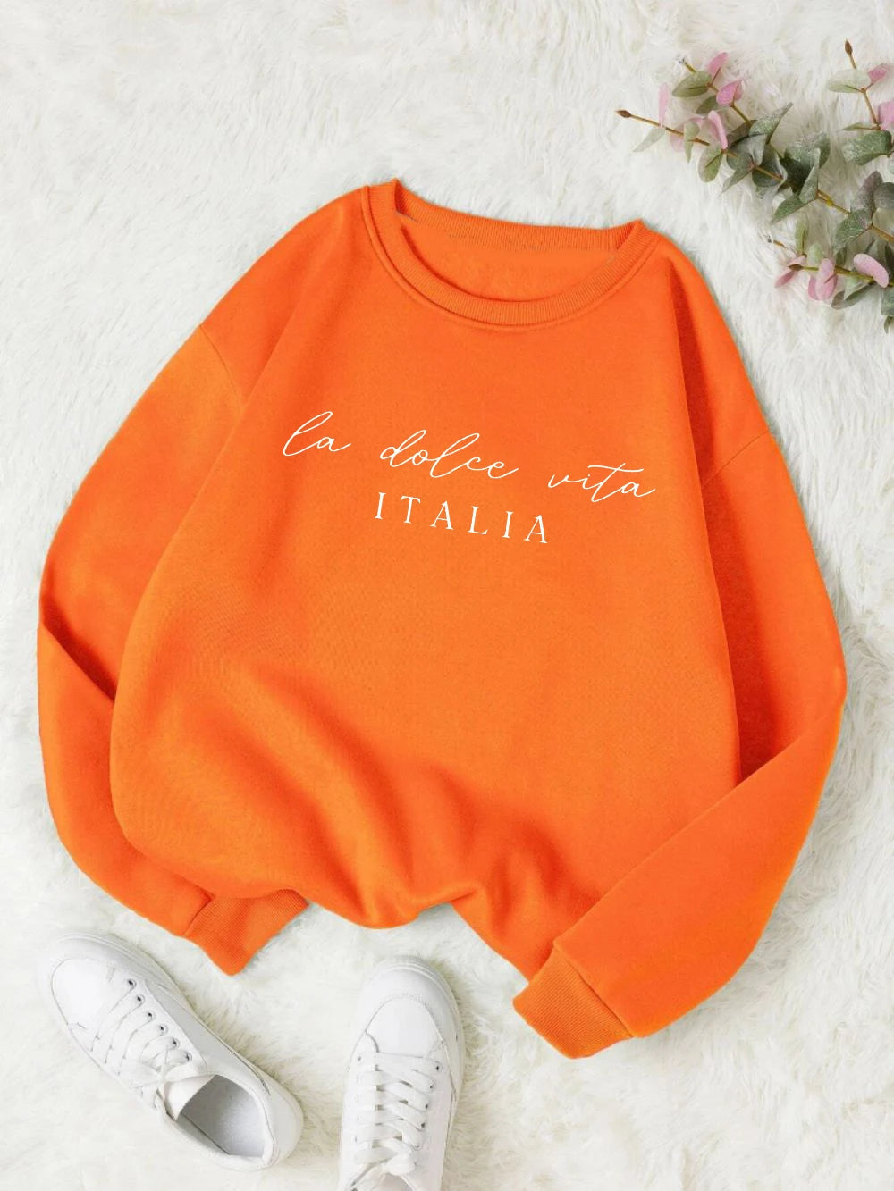 La Dolce Vita Italia Printed Womens Sweatshirt Crewneck Y2K Loose Clothing Multicolor Casual Pullover Fleece All-Match Top