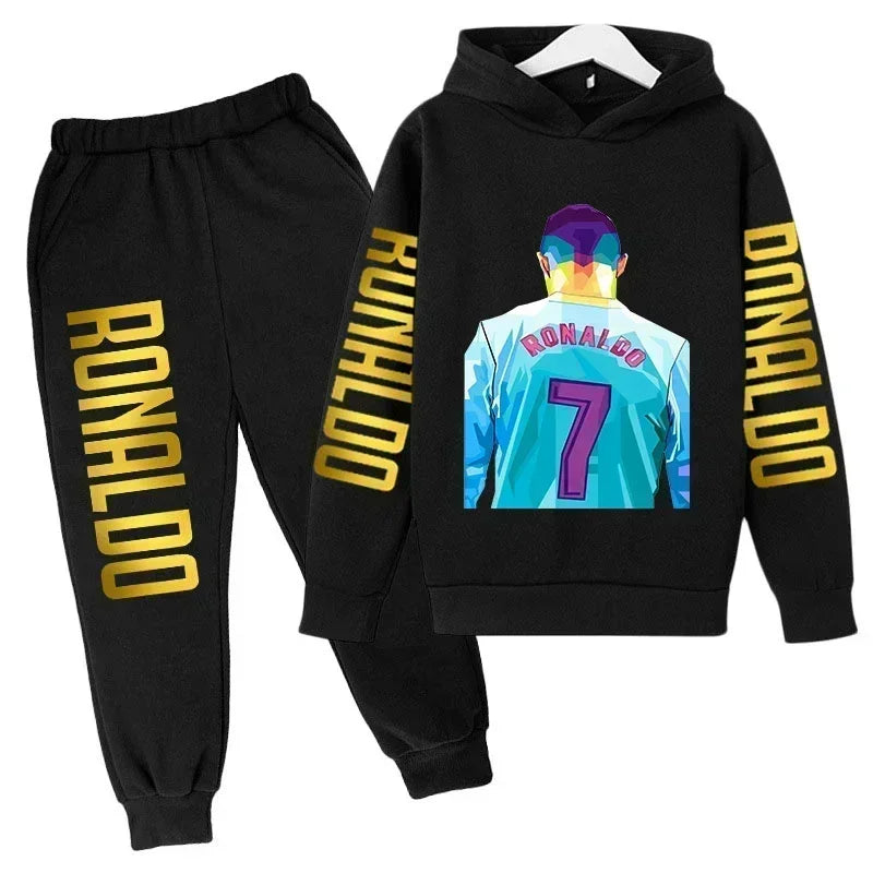 Autumn Fashion Brand Ronaldo Print Children Set Hoodie+Pants Suit 2pcs Set Kid Boy Girl Clothes Casual Football Player Tracksuit